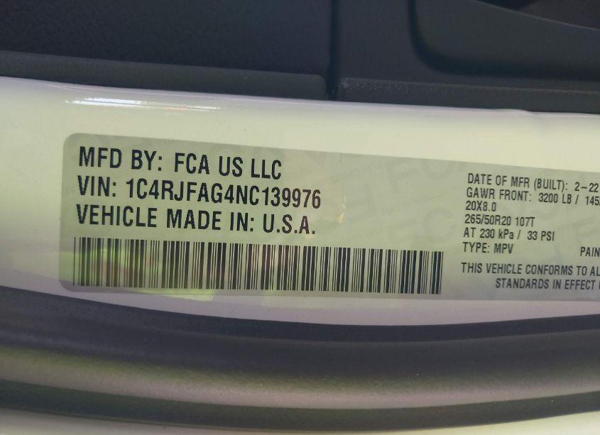 Photo 9 of 2022 Jeep Grand CHEROKEE WK LAREDO X 4X4 (VIN 1C4RJFAG4NC139976)