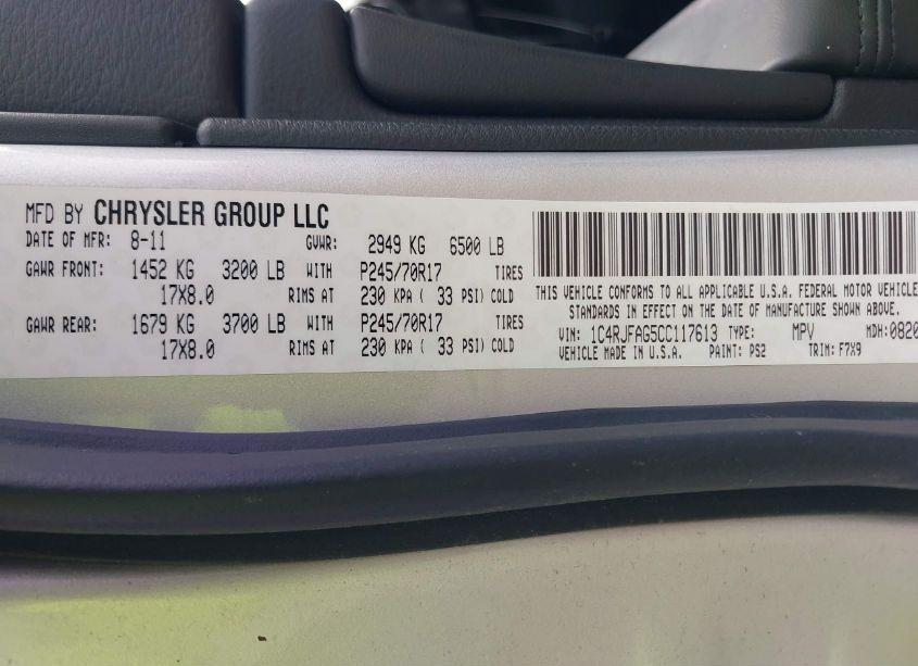 Photo 9 of 2012 Jeep Grand CHEROKEE LAREDO (VIN 1C4RJFAG5CC117613)