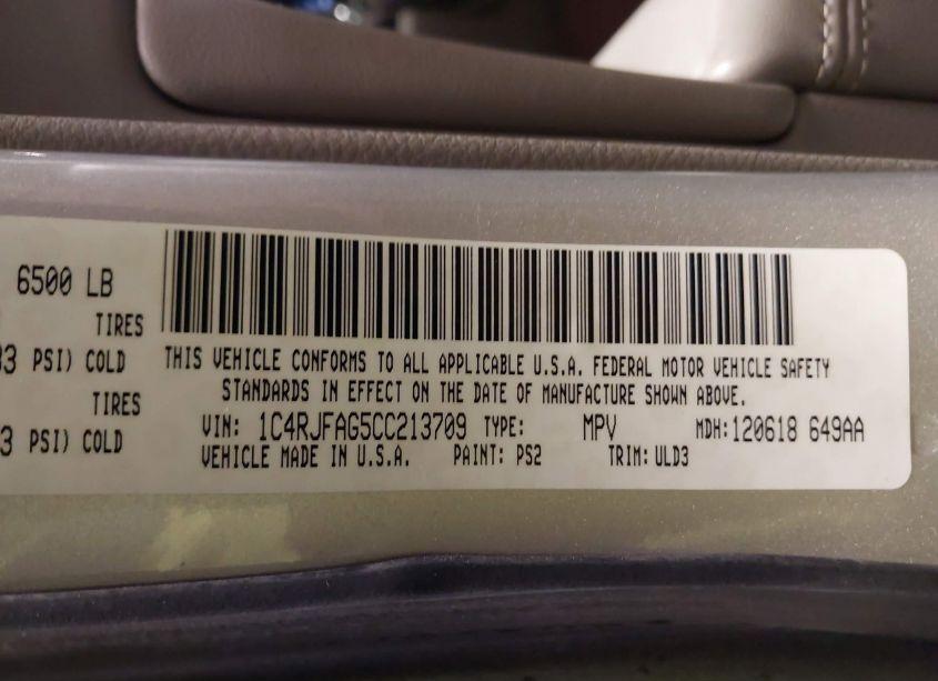 Photo 9 of 2012 Jeep Grand CHEROKEE LAREDO (VIN 1C4RJFAG5CC213709)