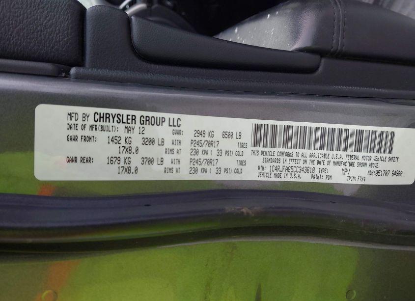 Photo 9 of 2012 Jeep Grand CHEROKEE LAREDO (VIN 1C4RJFAG5CC343618)