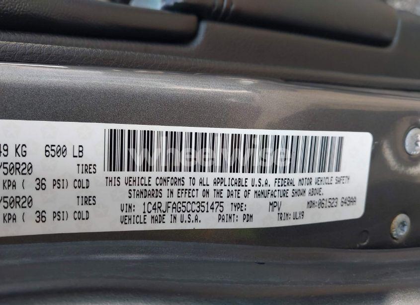 Photo 9 of 2012 Jeep Grand CHEROKEE LAREDO (VIN 1C4RJFAG5CC351475)