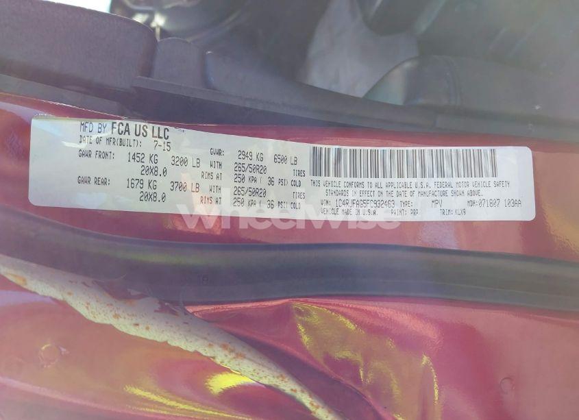 Photo 9 of 2015 Jeep Grand CHEROKEE ALTITUDE (VIN 1C4RJFAG5FC932463)