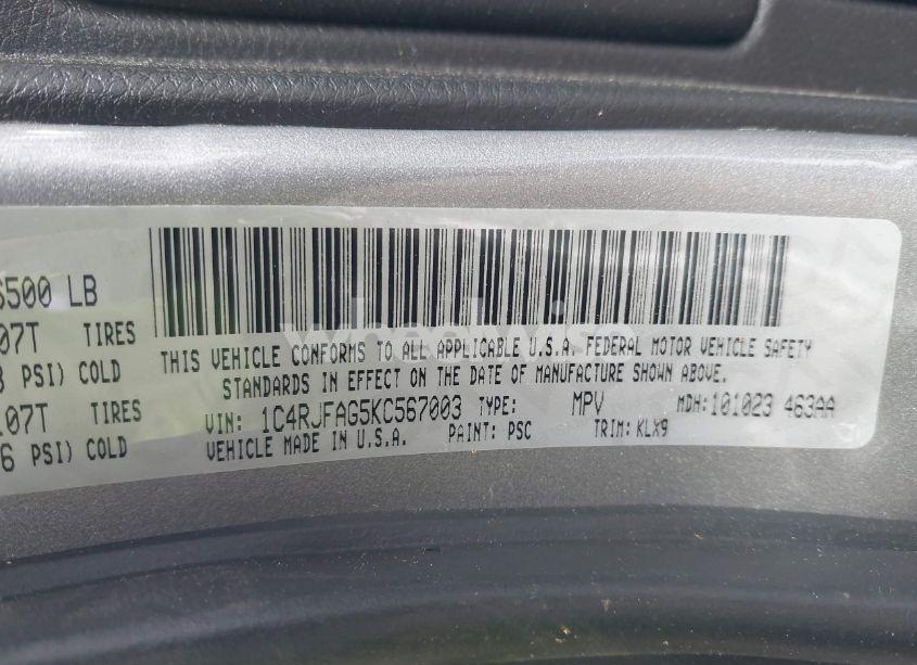 Photo 9 of 2019 Jeep Grand CHEROKEE ALTITUDE 4X4 (VIN 1C4RJFAG5KC567003)