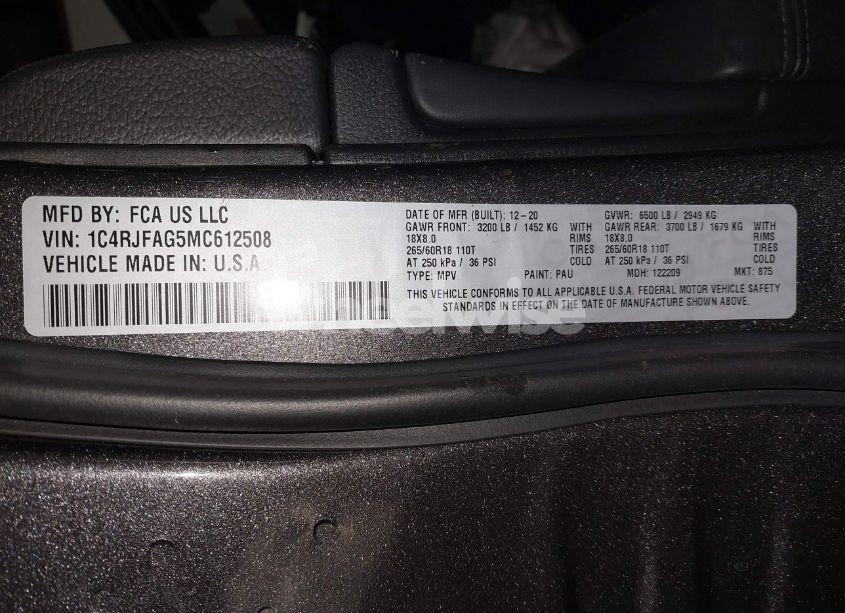 Photo 9 of 2021 Jeep Grand CHEROKEE LAREDO X 4X4 (VIN 1C4RJFAG5MC612508)