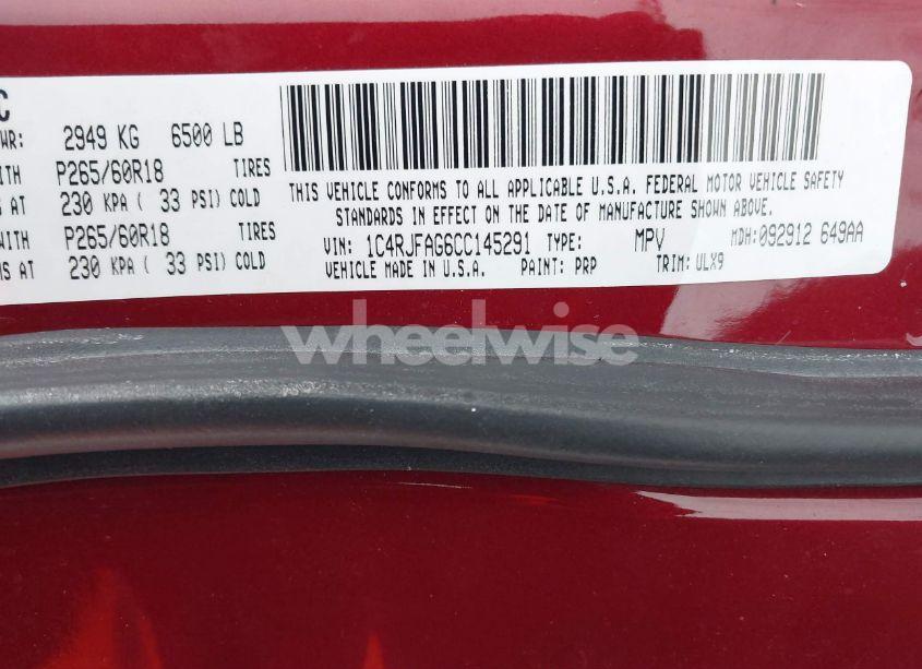 Photo 9 of 2012 Jeep Grand CHEROKEE LAREDO (VIN 1C4RJFAG6CC145291)