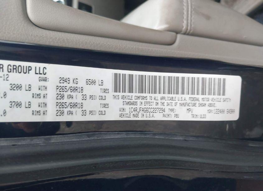 Photo 9 of 2012 Jeep Grand CHEROKEE LAREDO (VIN 1C4RJFAG6CC227294)