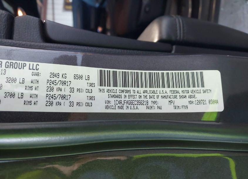 Photo 9 of 2014 Jeep Grand CHEROKEE LAREDO (VIN 1C4RJFAG6EC356218)