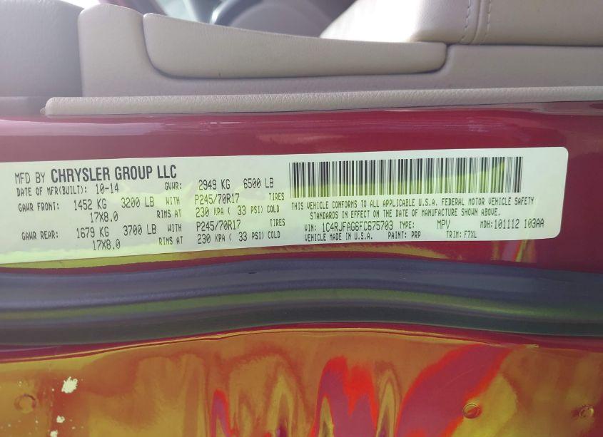 Photo 9 of 2015 Jeep Grand CHEROKEE LAREDO (VIN 1C4RJFAG6FC675703)