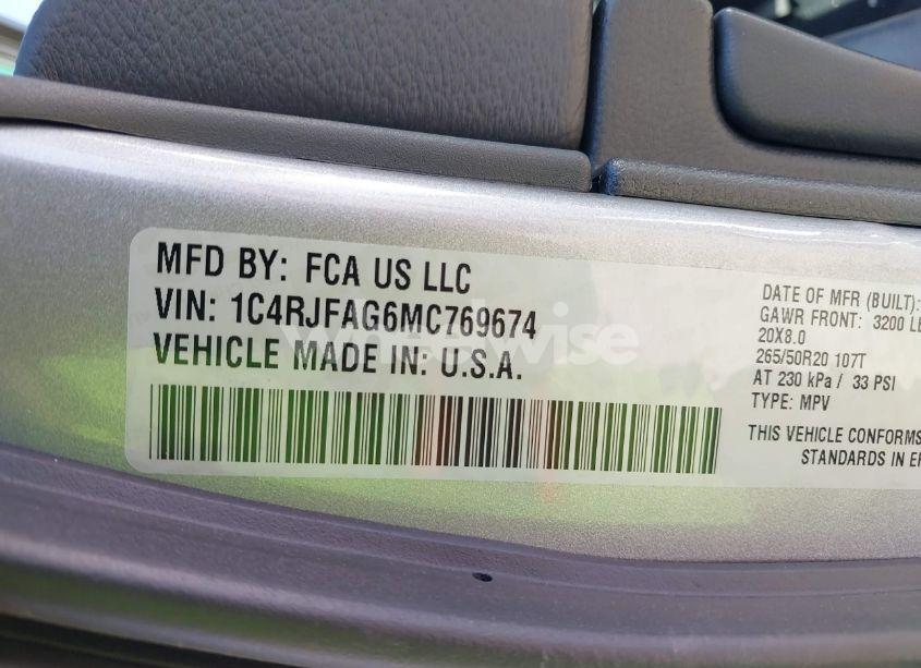 Photo 9 of 2021 Jeep Grand CHEROKEE LAREDO X 4X4 (VIN 1C4RJFAG6MC769674)