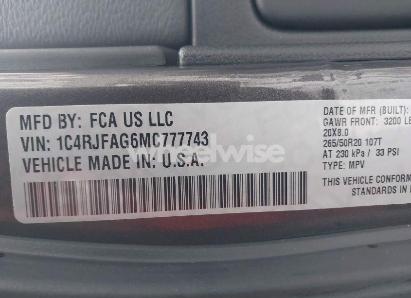 Photo 9 of 2021 Jeep Grand CHEROKEE LAREDO X 4X4 (VIN 1C4RJFAG6MC777743)