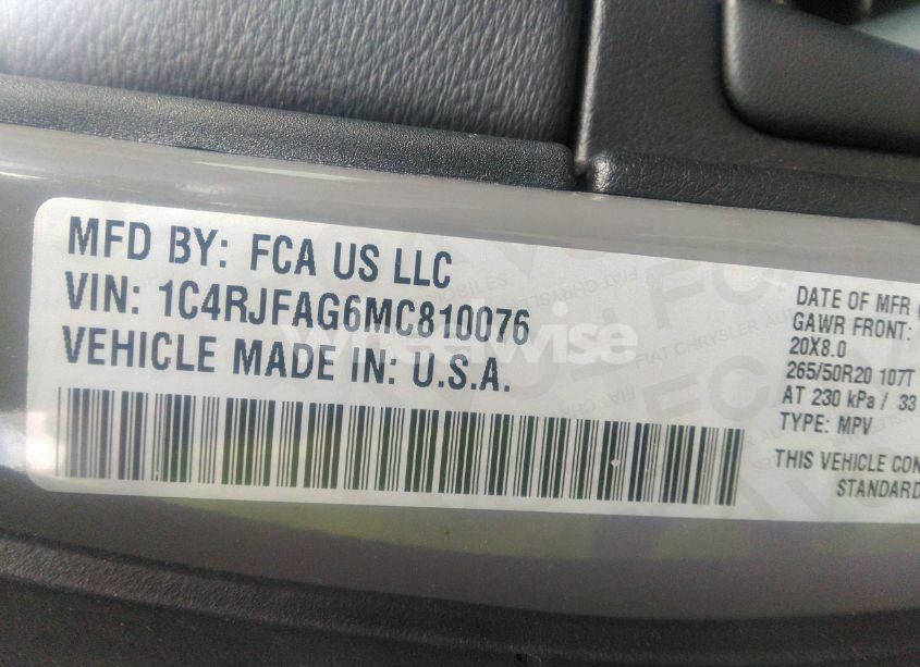 Photo 9 of 2021 Jeep Grand CHEROKEE LAREDO X 4X4 (VIN 1C4RJFAG6MC810076)