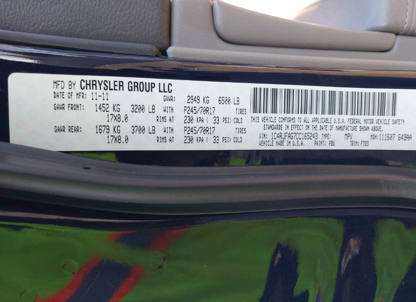 Photo 9 of 2012 Jeep Grand CHEROKEE LAREDO (VIN 1C4RJFAG7CC165243)