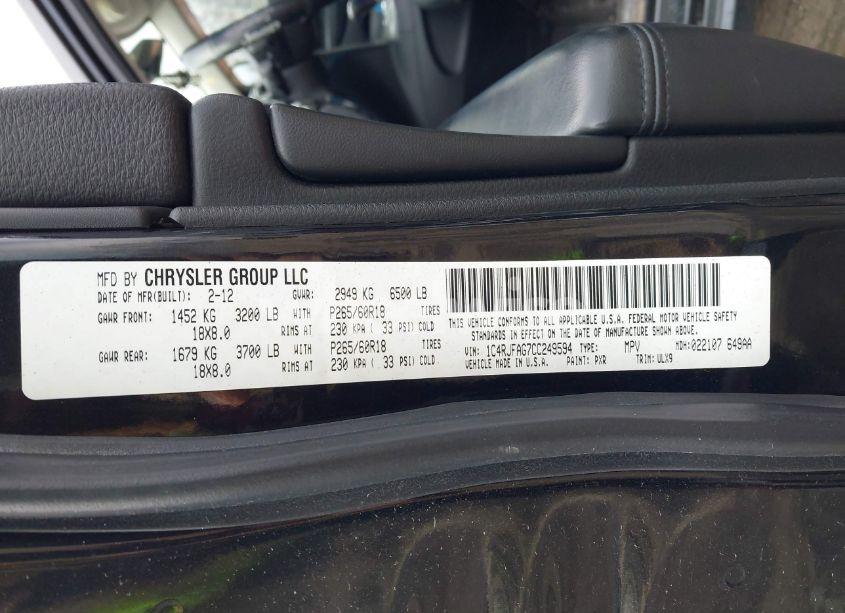 Photo 9 of 2012 Jeep Grand CHEROKEE LAREDO (VIN 1C4RJFAG7CC249594)