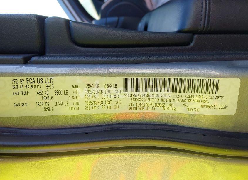 Photo 9 of 2015 Jeep Grand CHEROKEE LAREDO (VIN 1C4RJFAG7FC168602)