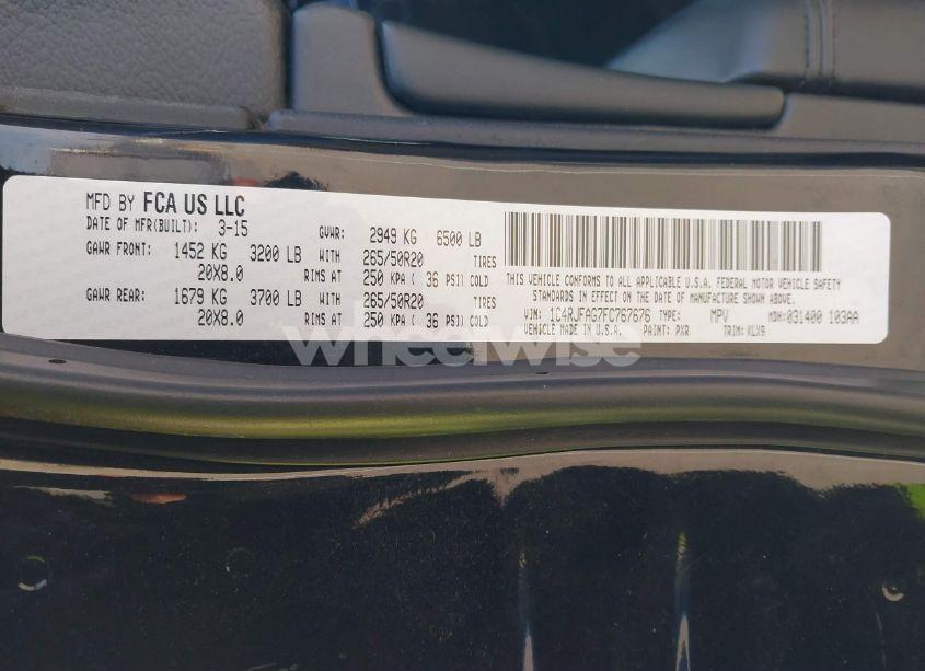 Photo 9 of 2015 Jeep Grand CHEROKEE ALTITUDE (VIN 1C4RJFAG7FC767676)