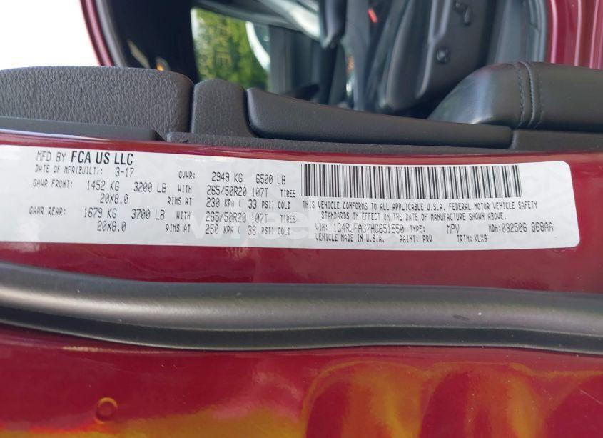 Photo 9 of 2017 Jeep Grand CHEROKEE ALTITUDE 4X4 (VIN 1C4RJFAG7HC851550)