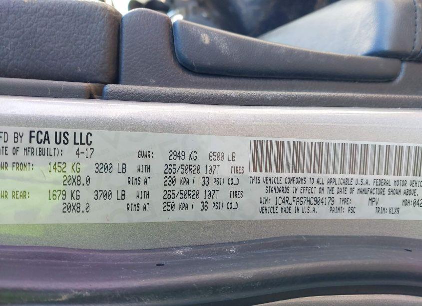 Photo 9 of 2017 Jeep Grand CHEROKEE ALTITUDE 4X4 (VIN 1C4RJFAG7HC904179)