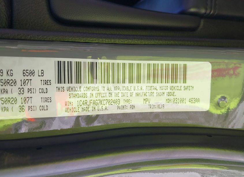 Photo 9 of 2019 Jeep Grand CHEROKEE ALTITUDE 4X4 (VIN 1C4RJFAG7KC702403)