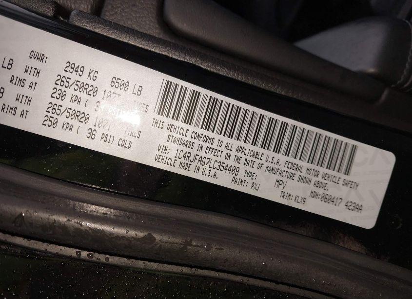 Photo 9 of 2020 Jeep Grand CHEROKEE ALTITUDE 4X4 (VIN 1C4RJFAG7LC354409)