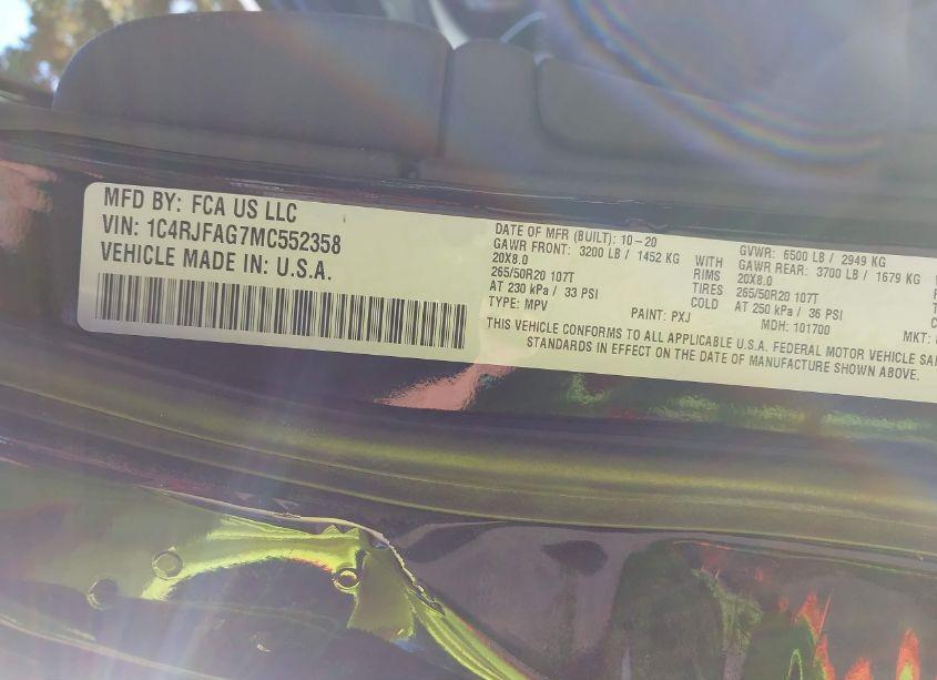 Photo 9 of 2021 Jeep Grand CHEROKEE LAREDO X 4X4 (VIN 1C4RJFAG7MC552358)