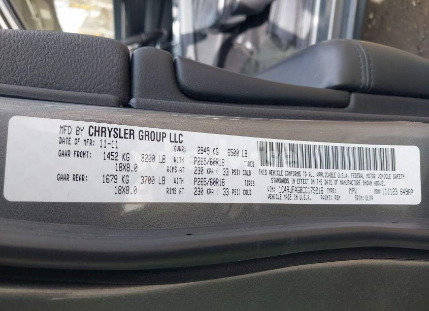 Photo 9 of 2012 Jeep Grand CHEROKEE LAREDO (VIN 1C4RJFAG8CC179216)