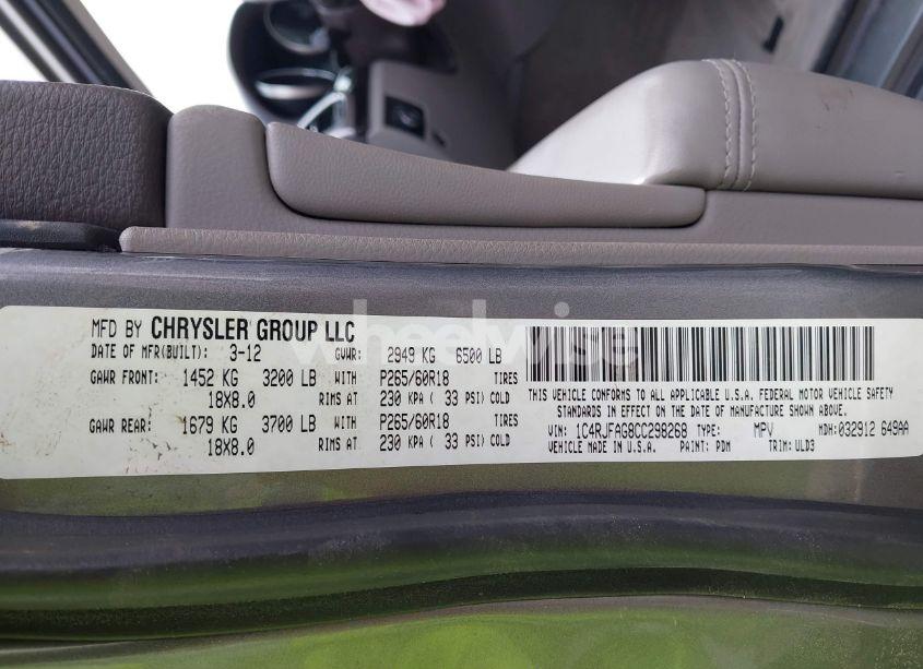 Photo 9 of 2012 Jeep Grand CHEROKEE LAREDO (VIN 1C4RJFAG8CC298268)