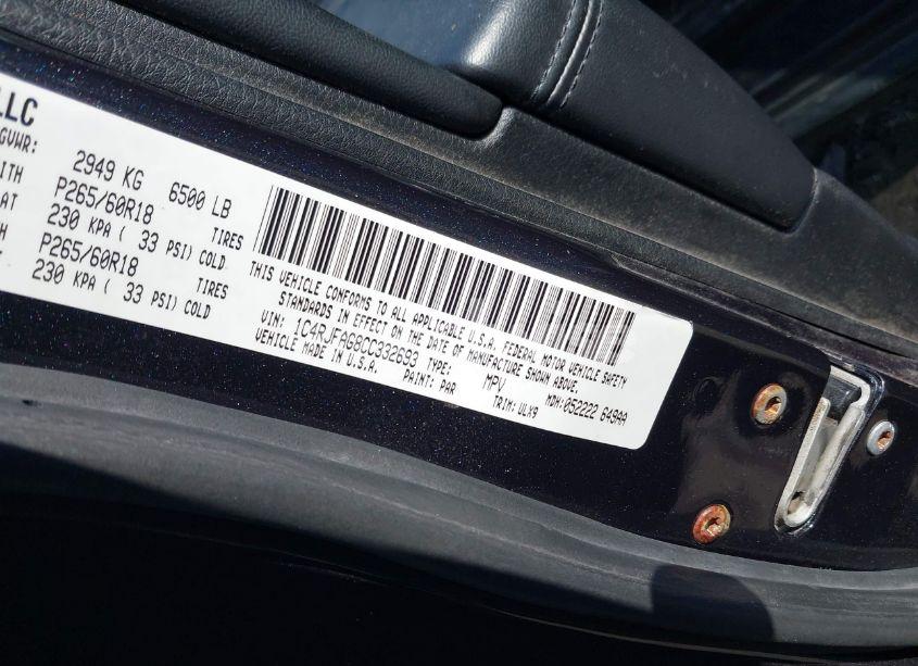 Photo 9 of 2012 Jeep Grand CHEROKEE LAREDO (VIN 1C4RJFAG8CC332693)