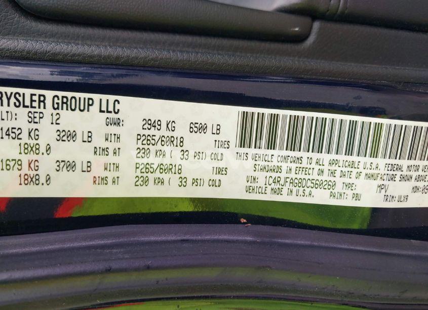 Photo 9 of 2013 Jeep Grand CHEROKEE LAREDO (VIN 1C4RJFAG8DC560260)