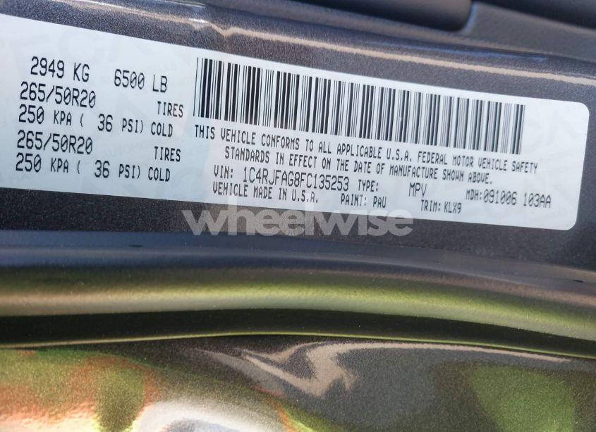 Photo 9 of 2015 Jeep Grand CHEROKEE ALTITUDE (VIN 1C4RJFAG8FC135253)