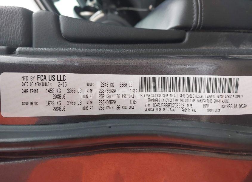 Photo 9 of 2015 Jeep Grand CHEROKEE ALTITUDE (VIN 1C4RJFAG8FC753513)