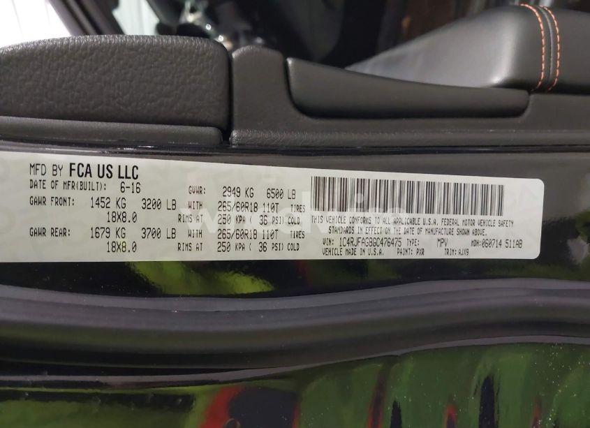 Photo 9 of 2016 Jeep Grand CHEROKEE 75TH ANNIVERSARY (VIN 1C4RJFAG8GC476475)