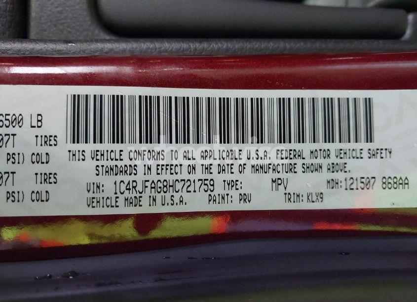 Photo 9 of 2017 Jeep Grand CHEROKEE ALTITUDE 4X4 (VIN 1C4RJFAG8HC721759)
