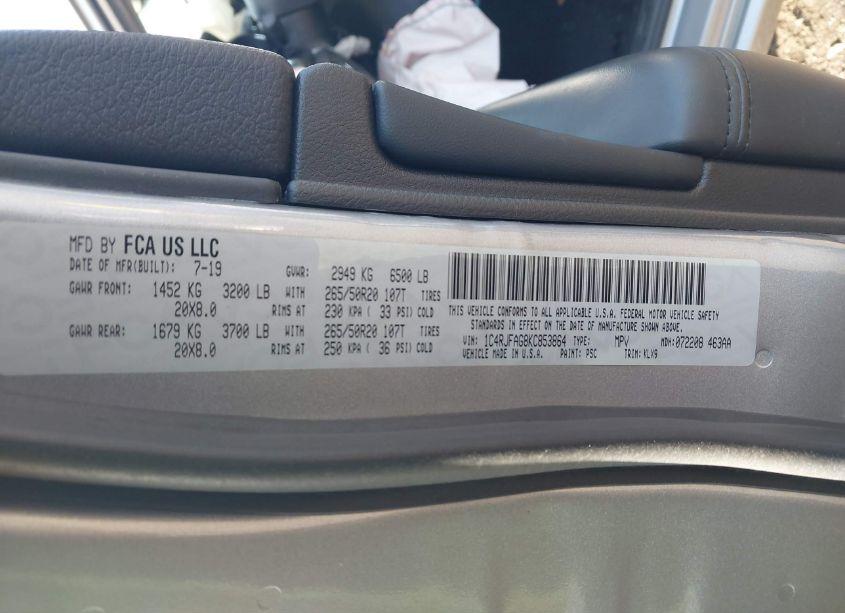 Photo 9 of 2019 Jeep Grand CHEROKEE ALTITUDE 4X4 (VIN 1C4RJFAG8KC853864)