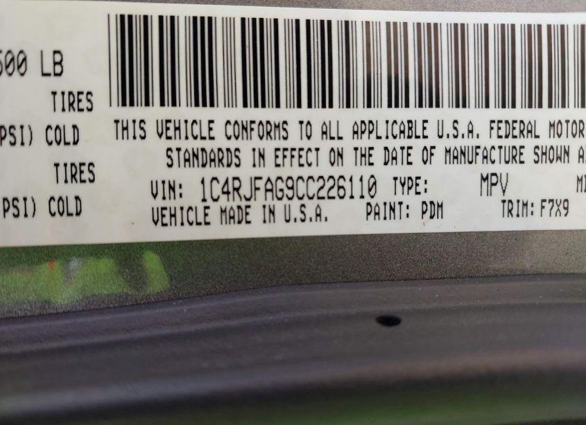 Photo 9 of 2012 Jeep Grand CHEROKEE LAREDO (VIN 1C4RJFAG9CC226110)