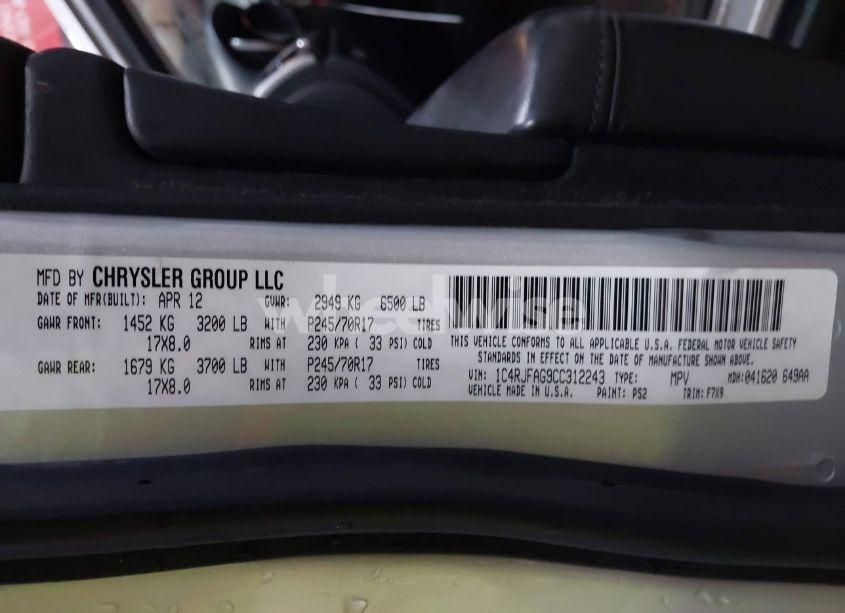 Photo 9 of 2012 Jeep Grand CHEROKEE LAREDO (VIN 1C4RJFAG9CC312243)