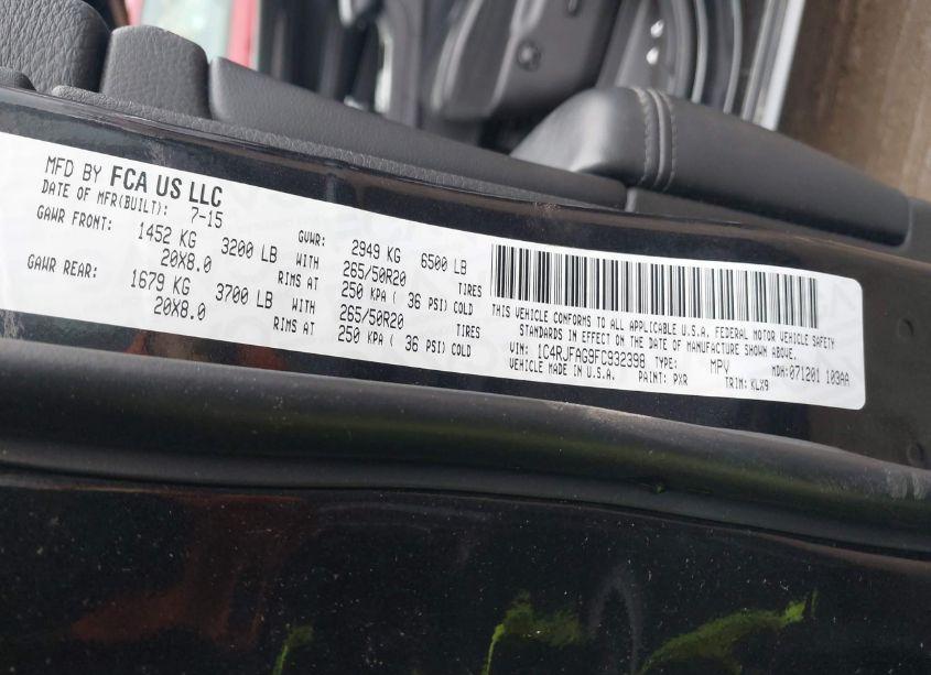 Photo 9 of 2015 Jeep Grand CHEROKEE ALTITUDE (VIN 1C4RJFAG9FC932398)