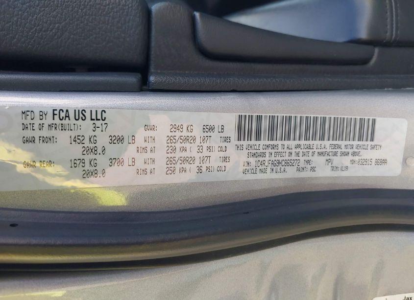 Photo 9 of 2017 Jeep Grand CHEROKEE ALTITUDE 4X4 (VIN 1C4RJFAG9HC865272)