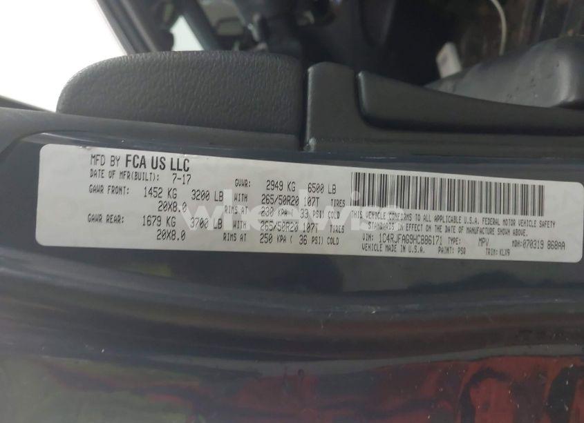 Photo 9 of 2017 Jeep Grand CHEROKEE ALTITUDE 4X4 (VIN 1C4RJFAG9HC886171)