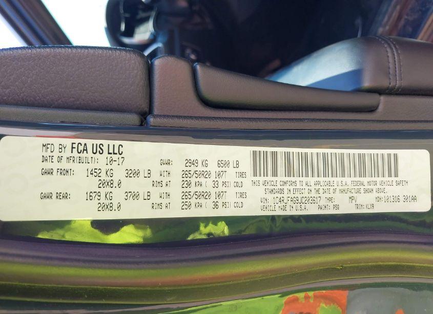 Photo 9 of 2018 Jeep Grand CHEROKEE ALTITUDE 4X4 (VIN 1C4RJFAG9JC203617)