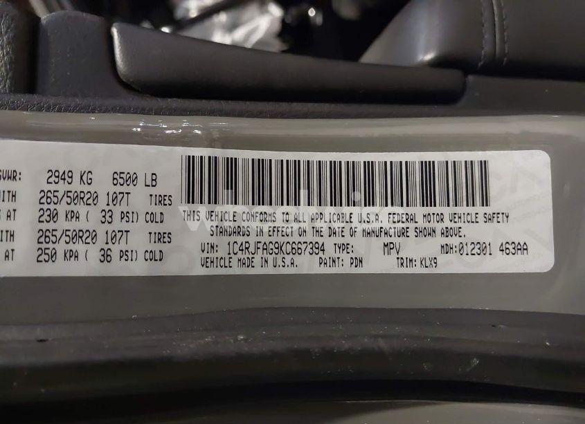 Photo 9 of 2019 Jeep Grand CHEROKEE ALTITUDE 4X4 (VIN 1C4RJFAG9KC667394)