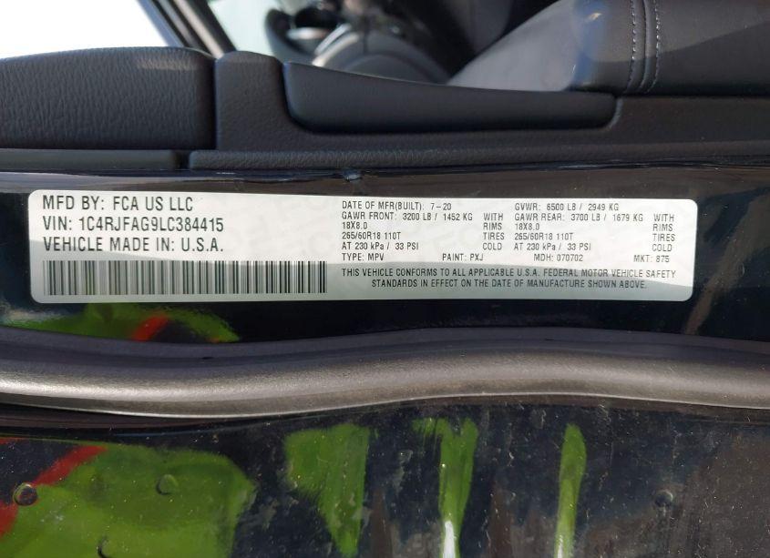 Photo 9 of 2020 Jeep Grand CHEROKEE NORTH EDITION 4X4 (VIN 1C4RJFAG9LC384415)