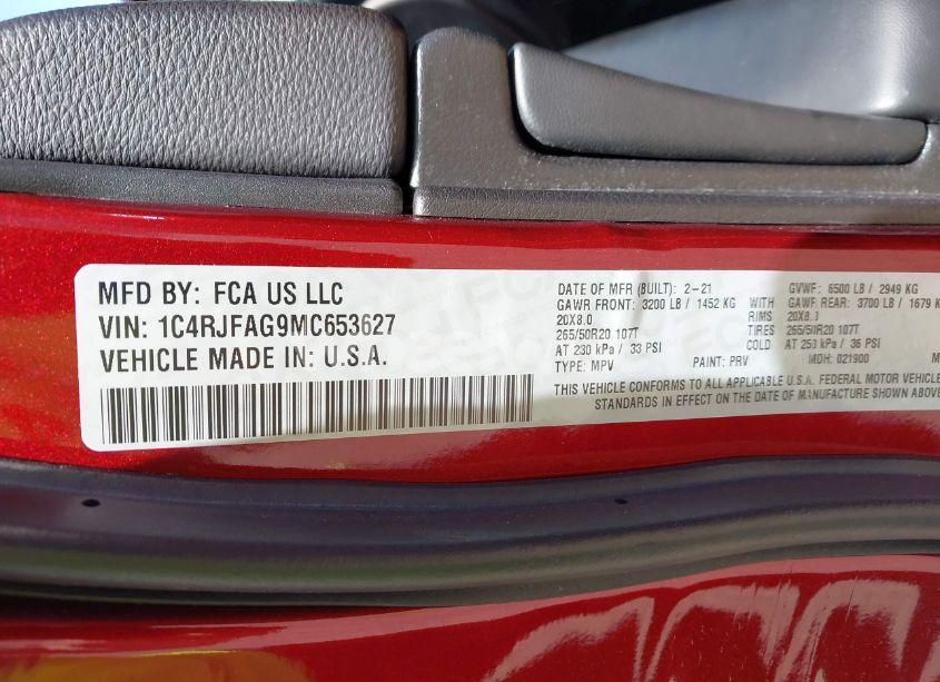 Photo 9 of 2021 Jeep Grand CHEROKEE LAREDO X 4X4 (VIN 1C4RJFAG9MC653627)