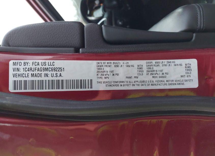 Photo 9 of 2021 Jeep Grand CHEROKEE LAREDO E 4X4 (VIN 1C4RJFAG9MC692251)