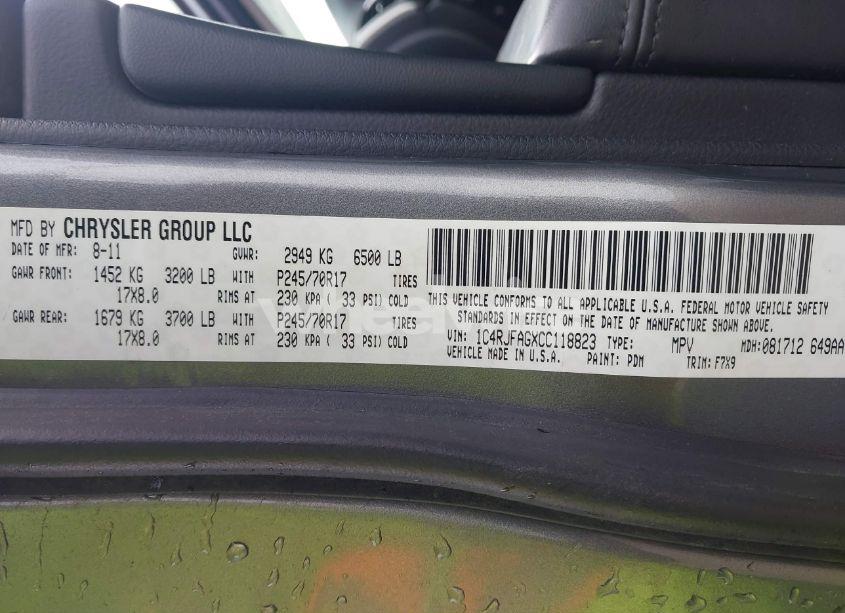 Photo 9 of 2012 Jeep Grand CHEROKEE LAREDO (VIN 1C4RJFAGXCC118823)