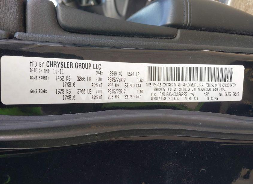 Photo 9 of 2012 Jeep Grand CHEROKEE LAREDO (VIN 1C4RJFAGXCC166225)