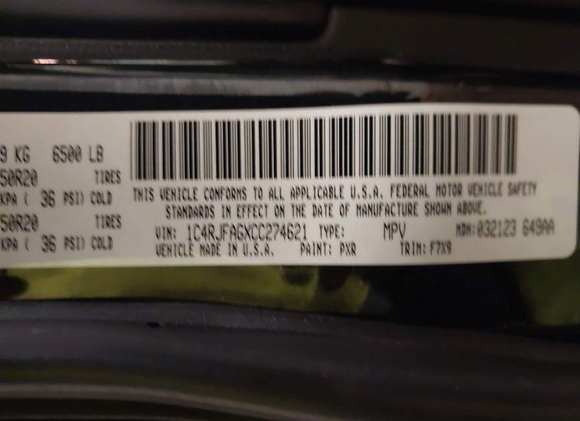 Photo 9 of 2012 Jeep Grand CHEROKEE LAREDO (VIN 1C4RJFAGXCC274621)