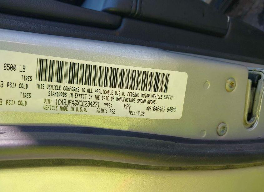 Photo 9 of 2012 Jeep Grand CHEROKEE LAREDO (VIN 1C4RJFAGXCC294271)