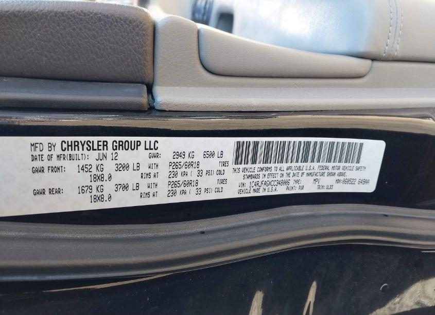 Photo 9 of 2012 Jeep Grand CHEROKEE LAREDO (VIN 1C4RJFAGXCC348006)