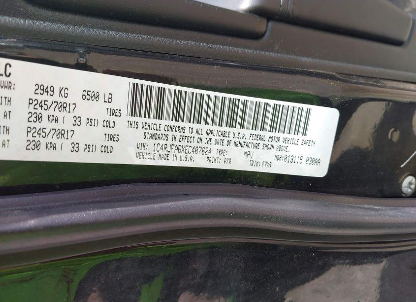 Photo 9 of 2014 Jeep Grand CHEROKEE LAREDO (VIN 1C4RJFAGXEC407624)