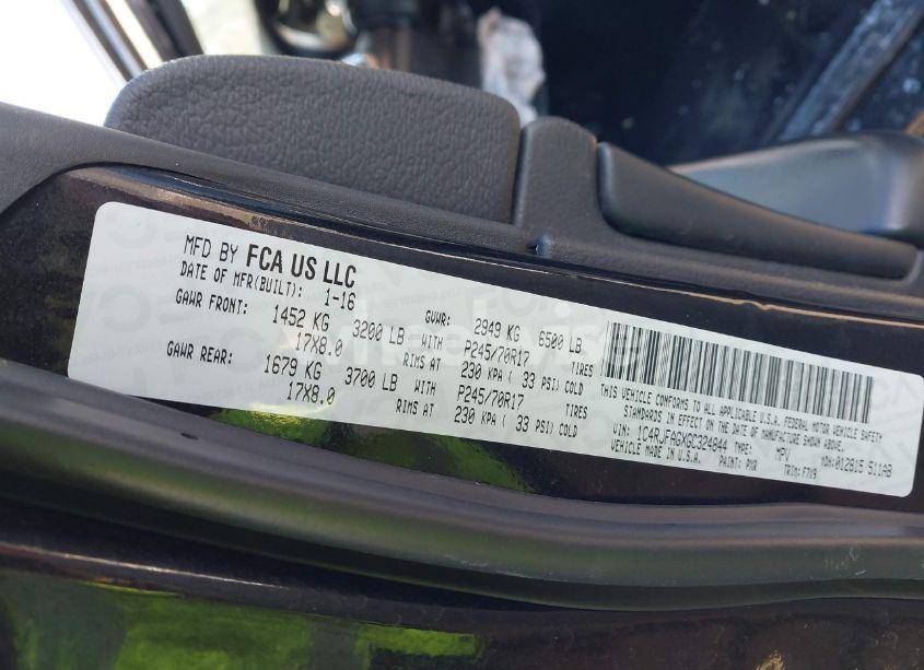 Photo 9 of 2016 Jeep Grand CHEROKEE LAREDO (VIN 1C4RJFAGXGC324844)